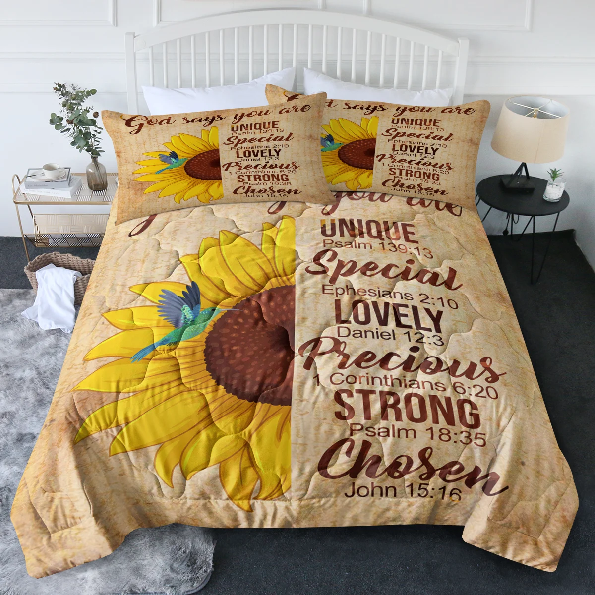 

Sunflower with Hummingbird Printed Comforter Set Good Gift for Kids and Adults Room Decor Suitable for All Seasons