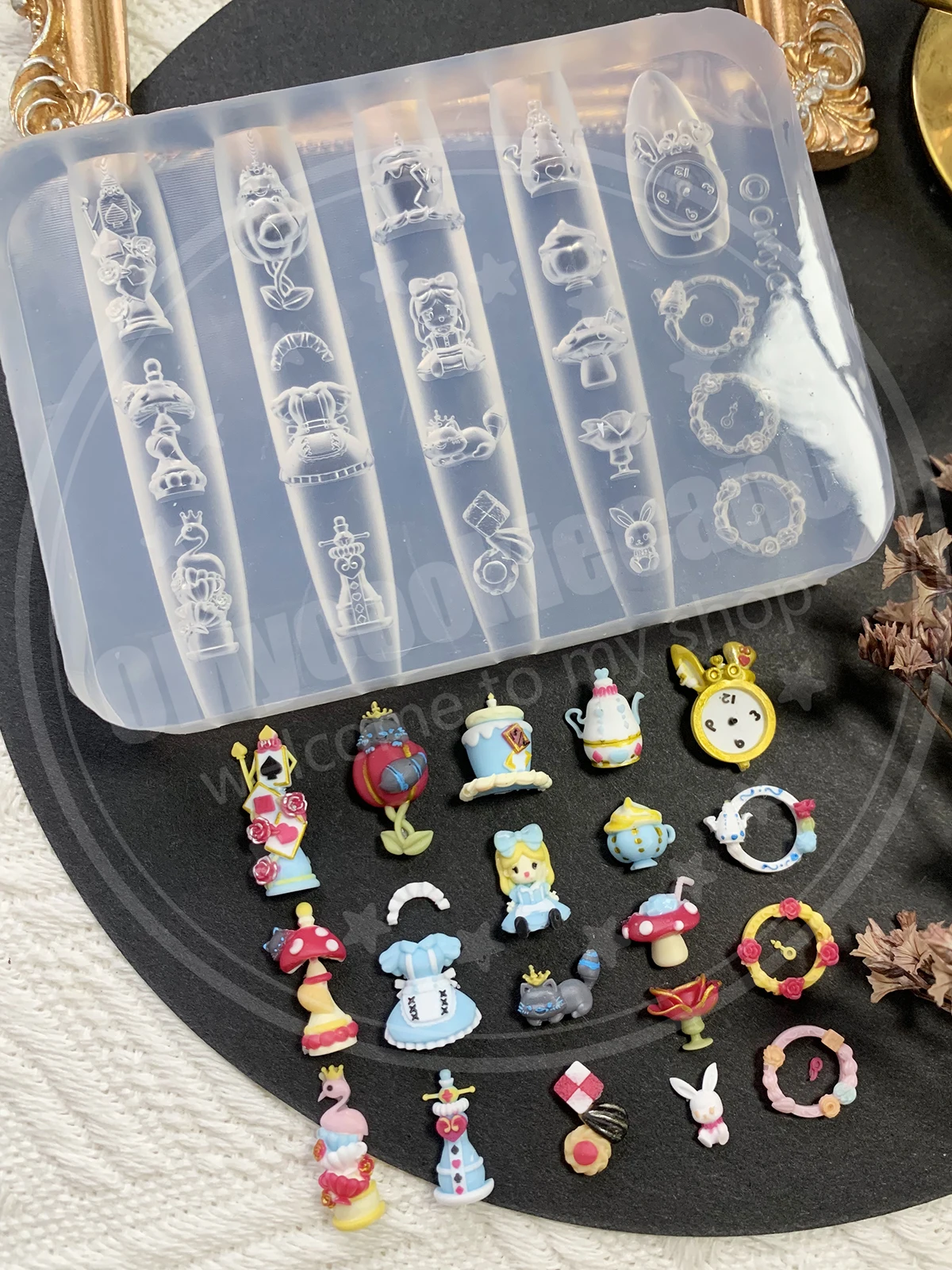 Super delicate, Alice in Wonderland themed full-transparent silicone nail mold, tea party theme.