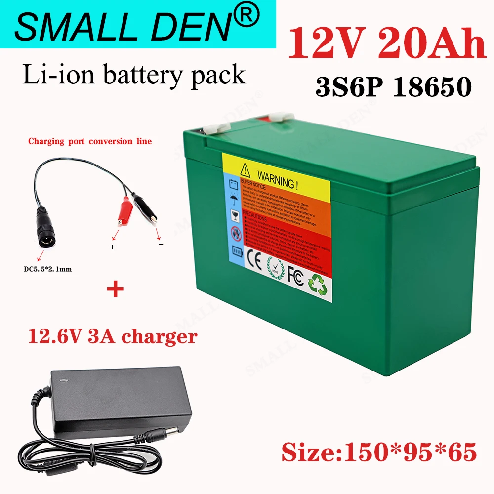 

12V 20Ah sprayer device 18650 lithium battery pack +12.6V3A charger, built-in BMS, used for backup power surveillance camera