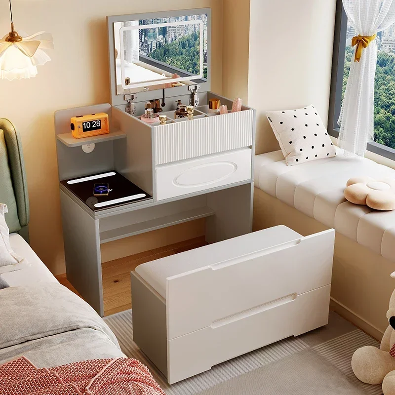 New Dressing Table, Simple Modern Dressing Table, Smart Storage Cabinet, Bedside Table, Wireless Charging, Light-emitting