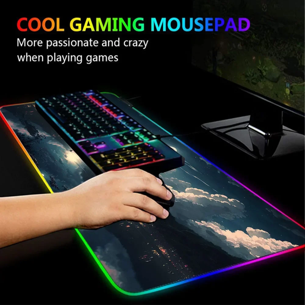 Gaming Mouse Pad with Backlight Mouse Carpet Huge Rugs Rgb Mat 900 300 1200 600 100x50 Rubber Mat Landscape Led Pc Gamer Speed