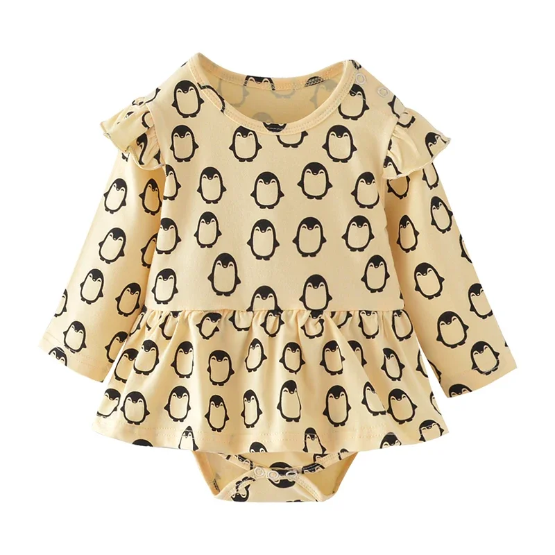 2024 Baby Clothes Brother Sister Matching Spring Autumn 100% Cotton Penguin Romper Outfits Infant Toddler Boy Girl Clothing Set