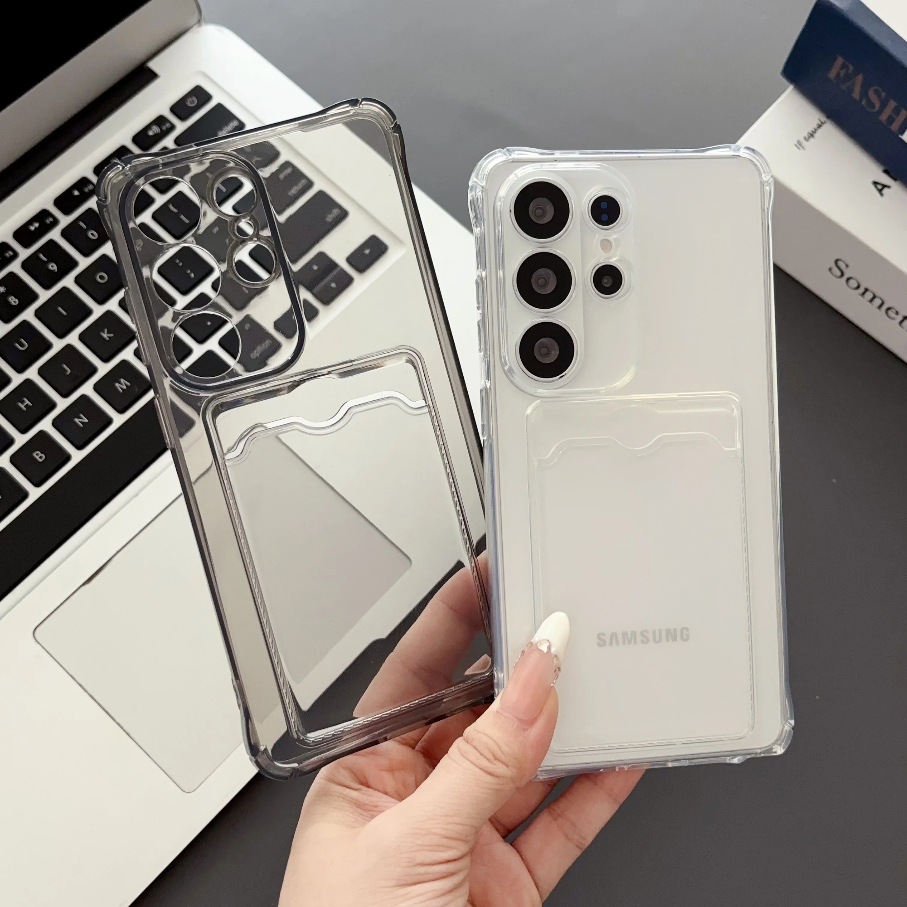 ATM ID Card Slot Silicone Case For Samsung Galaxy S26 S25 Edge S24 S23 S22 S21 Plus Note 20 Ultra S20 FE Clear Shockproof Cover