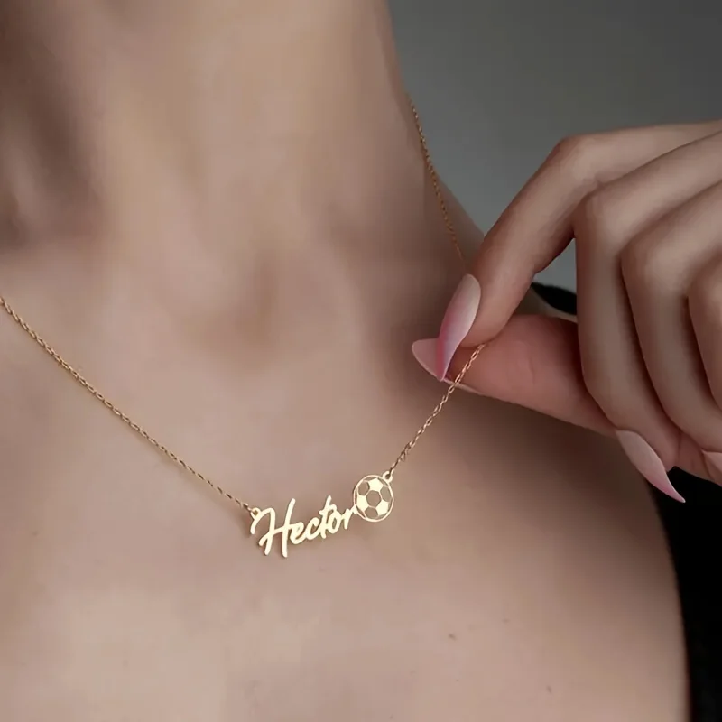 

Customizable Soccer Pendant Necklace with Custom Name18K Gold Plated Stainless Steel Personalized Sport Jewelry