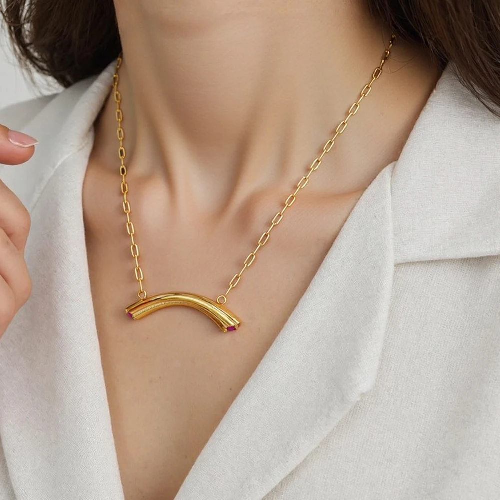 

ENFASHION Para Mujer Grossy Curve Zircon Pendant Necklace For Women's Stainless steel 18K Plated Gold Delicate Earrings Jewelry