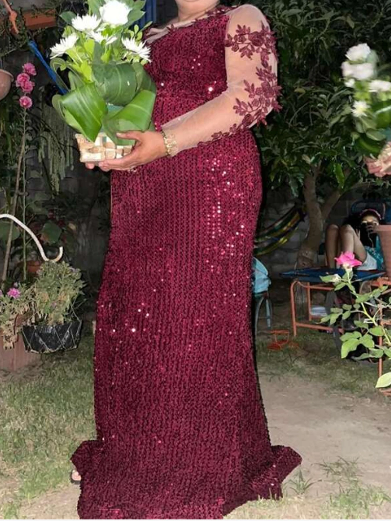 Robe de Soirée Longue Courbe en Dentelle pour Femme, Patchwork, Paillettes, Velours, Manches sulf, Transportée, Amissié, Maxi, Robe de Bal