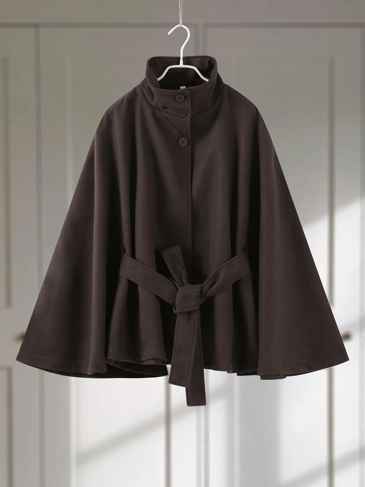 

Elegant White Woolen Women Shawl Coat O-neck Belt Single Breasted Female Streetwear 2025 Autumn Winter Lady Outwear New