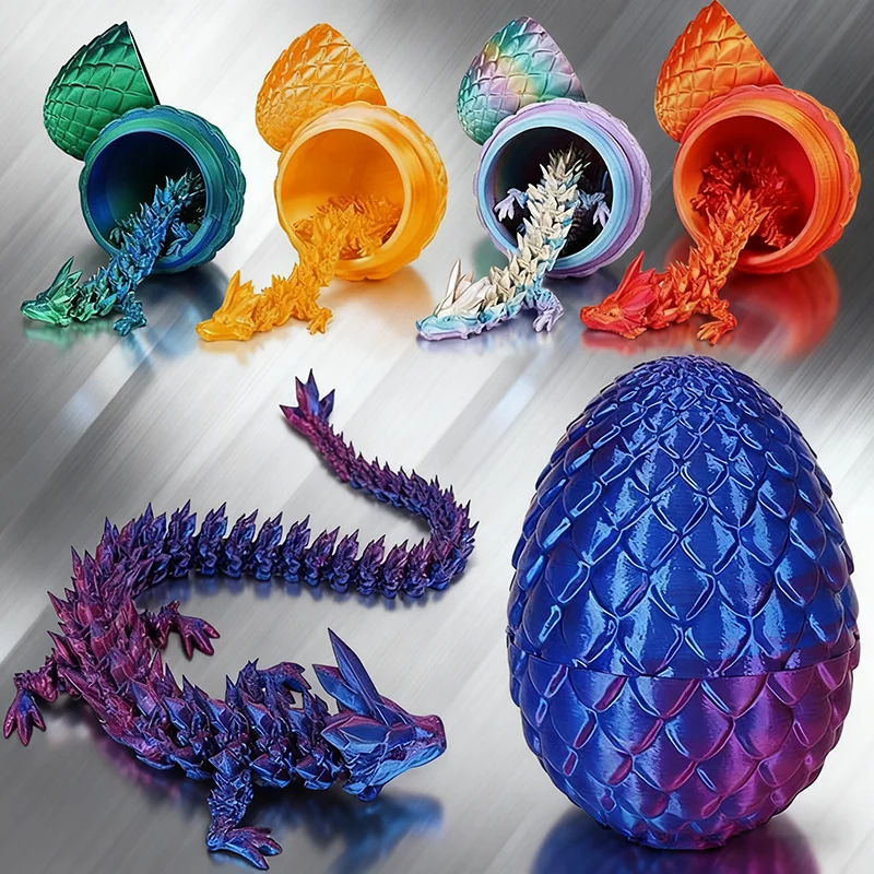 ثلاثية الأبعاد مطبوعة كريستال التنين مع بيضة التنين كامل الجسم المفاصل يمكن أن تتحرك الضغط اللعب مكتب سطح المكتب ديكور هدايا الأطفال