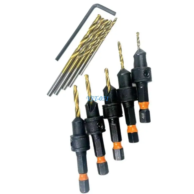E15A Pack of 11 Metal Coated Countersink Bit Shank Design for Smooth Drilling Featuring Adjustable Depth in Construction