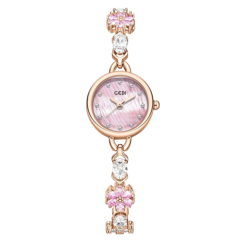 GEDI موضة ساعة نسائية عباد الشمس سوار ساعة خفيفة فاخرة الراقية مجوهرات مزاجه مقاوم للماء ساعة كوارتز للسيدات