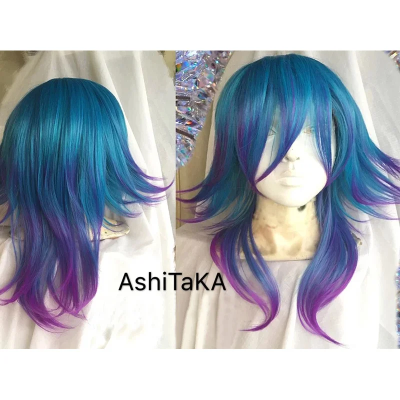 D12Game LOL Neeko الحرباء الغريب الأزرق والأرجواني أومبير مقاومة للحرارة الشعر Perucas تأثيري حلي + غطاء شعر مستعار مجاني #3