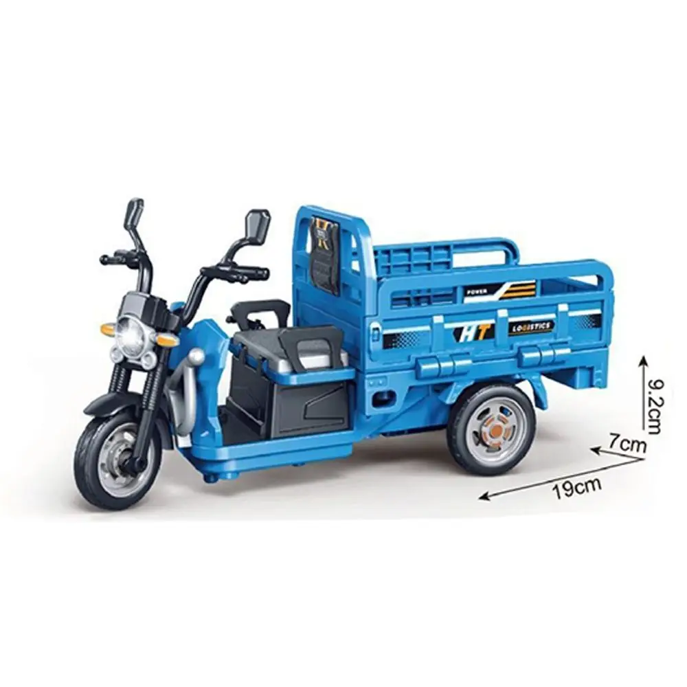 Model rowerka trójkołowego z dźwiękiem i światłem, kierunkowskazami na przednim koście, mechanizmem inercyjnym, rowerka inercyjnego, plastikowy model miniatury z napędem pull-back.