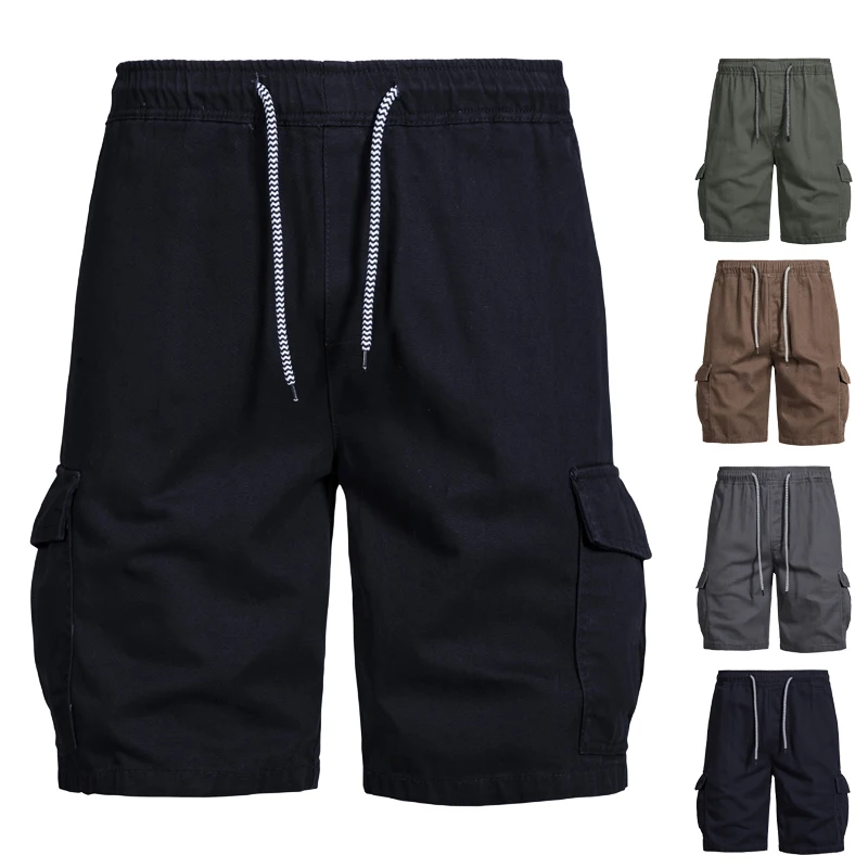 

2023 Summer Cargo Shorts Men New Cotton Casual Fashion Short Pants Men High Quality Multiple Pockets Elastic Waist with Band