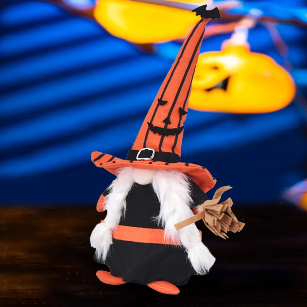 Handcrafted Halloween Decorations Set of 2 Gnome Dolls with Tall Hats and Sand Weighted Base for Stable Display