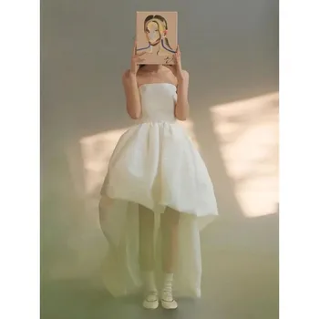 Robe de mariée coréenne blanche, sans bretelles, sans manche...