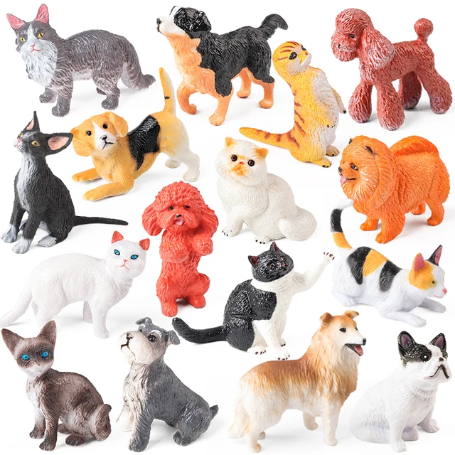 Oenux 8 szt. Mini Figurki Psów i Zwierząt, Model Sznaucera, Chow Chow, Szczeniaków, Figurki Devon Rex, Kot, Dekoracje na Tort, Zabawka, Prezent dla Dzieci