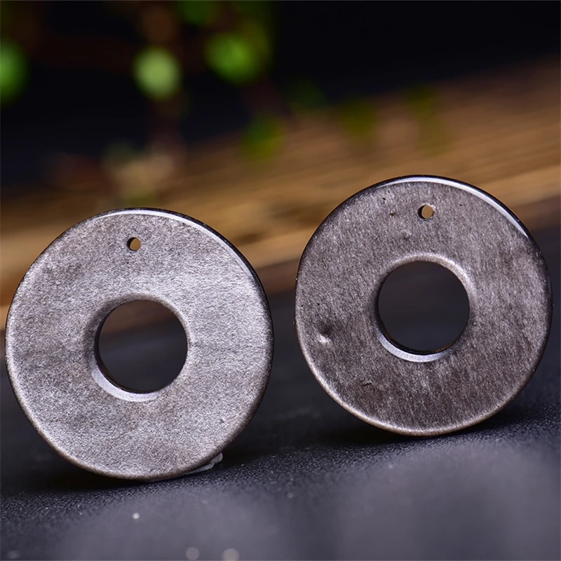 2PCS Natural Silver Obsidian Double Pixiu Safety Buckle Pendant Reiki Healing Stone Crystal Gemstone Jewelry Accessories 33x10mm