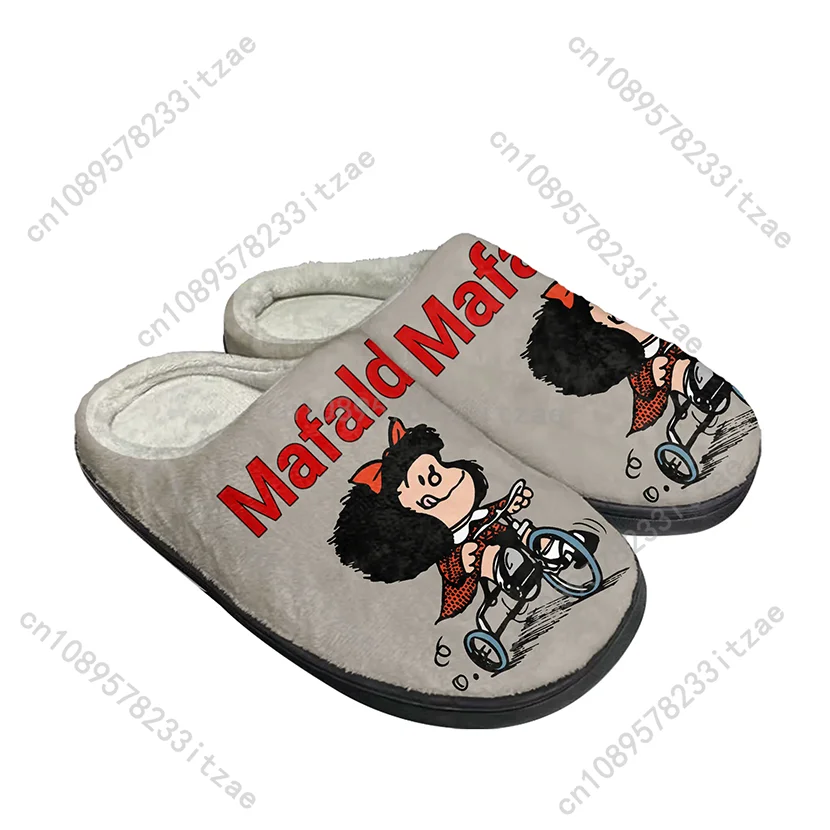 Zapatillas de algodón de Mafalda de dibujos animados para hombres y mujeres, pantuflas de moda para adolescentes, dormitorio de felpa, zapatos casuales para mantener el calor, zapatillas hechas a medida, caliente