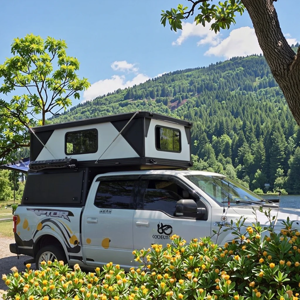 2-3 Person Waterproof Hard Top Canopy Tent - Aluminum Foldable Rooftop Tent for Pickup Truck Off-Road Camper Car