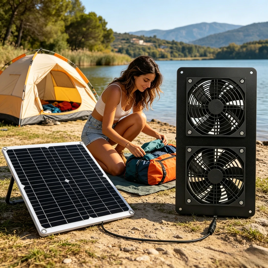 Professional 20W-30W New High Efficiency Solar Dual Exhaust Fan for RV Greenhouse Dog House Warehouse Outdoor Air Cooling