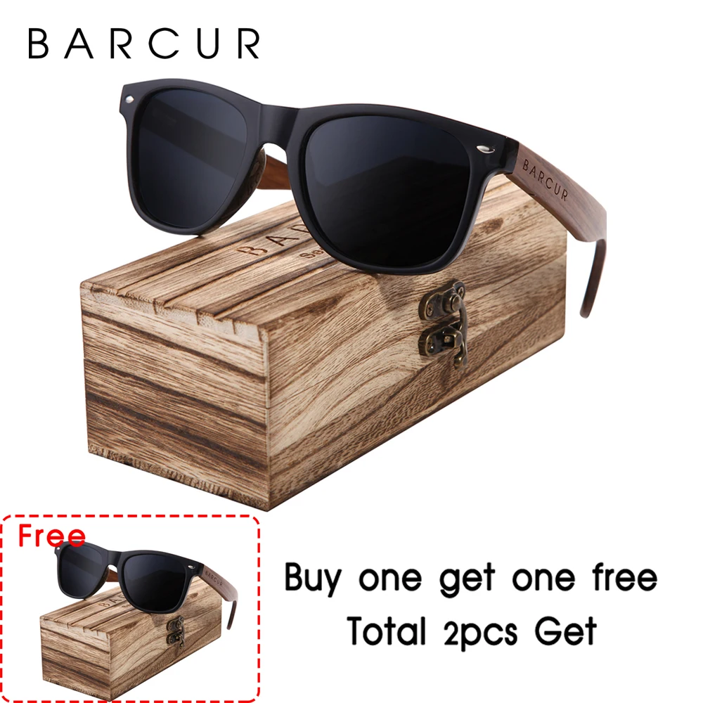 BARCUR Zwarte Walnoot Zonnebril Hout Gepolariseerde Zonnebril Mannen Bril Mannen UV400 Bescherming Eyewear Houten Originele Doos