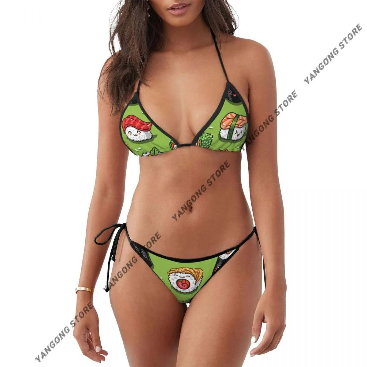 

Woman Swimsuit Sexy Bikini Set Swimwear Sushi And Sashimi Pattern Two Piece Bathing Suit