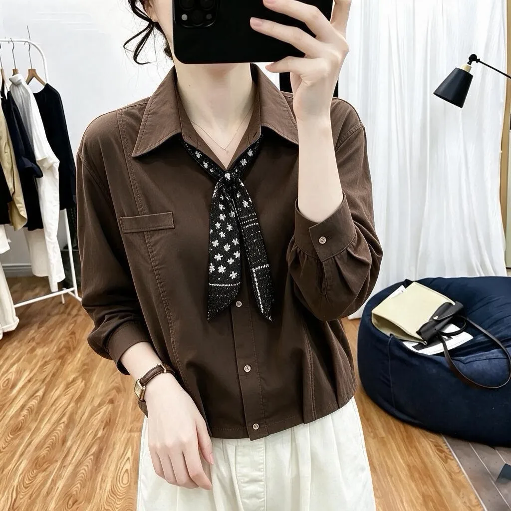 Fashionable Short Sleeve Long Shirt Women's Unique Stylish Spring Autumn Winter New Style Shirt Polyester Casual Loose Fit