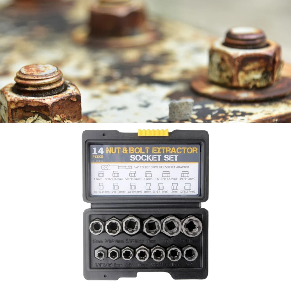 

14-częściowy набор инструментов для снятия ударных болтов и гаек с футляром для хранения, набор инструментов для снятия поврежденных болтов, инструмент для снятия гаек