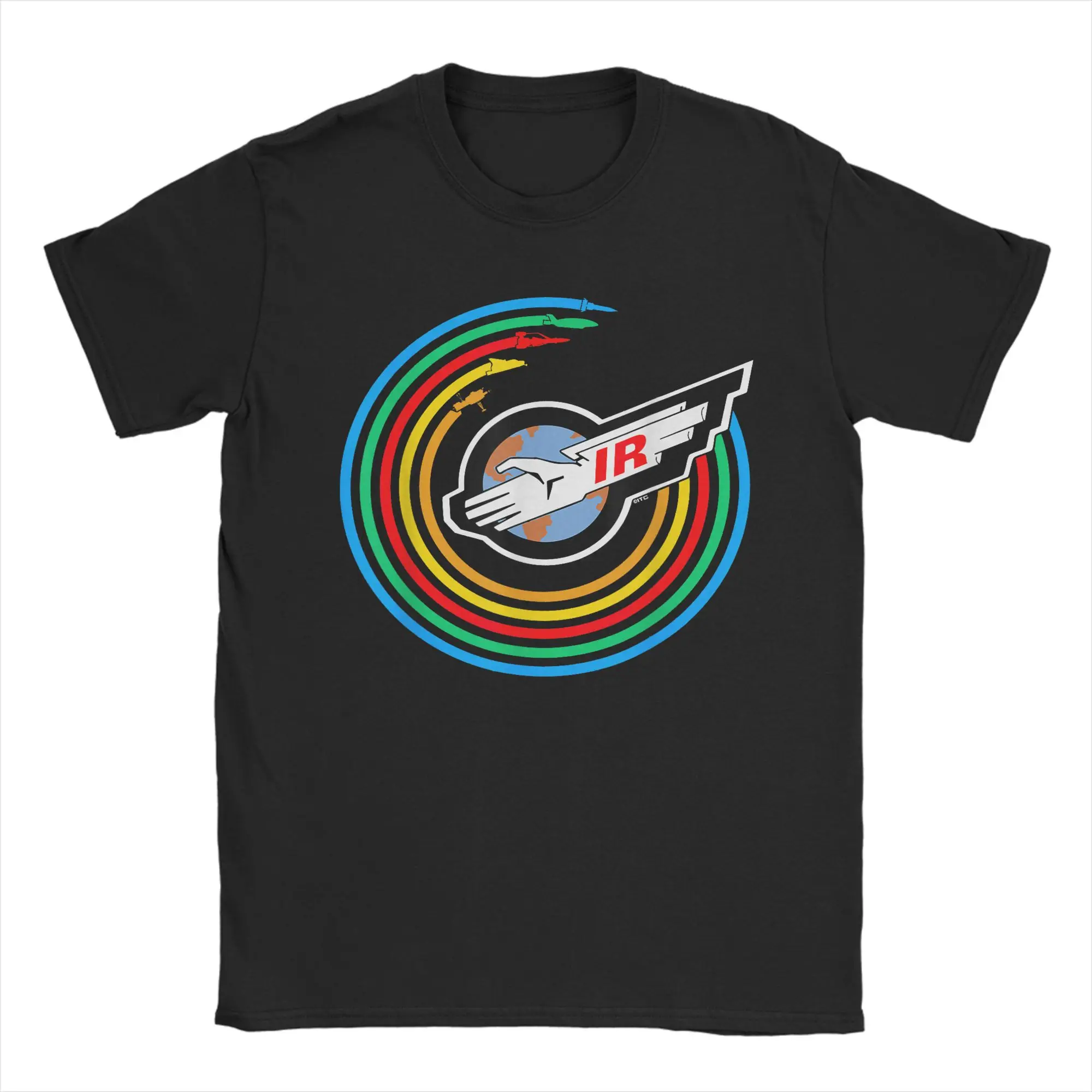 Thunderbirds International Rescue Logo T-Shirts Men Colour Rainbow Novelty Cotton Tees Short Sleeve T Shirts Plus Size Clothes