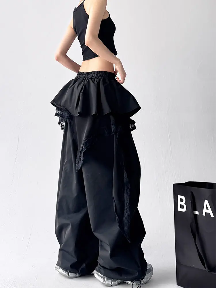 Women's Layered Skirt Design, Casual Work Pants, 2025 Spring and Summer New Style, Spliced Lace Layered Long Pants