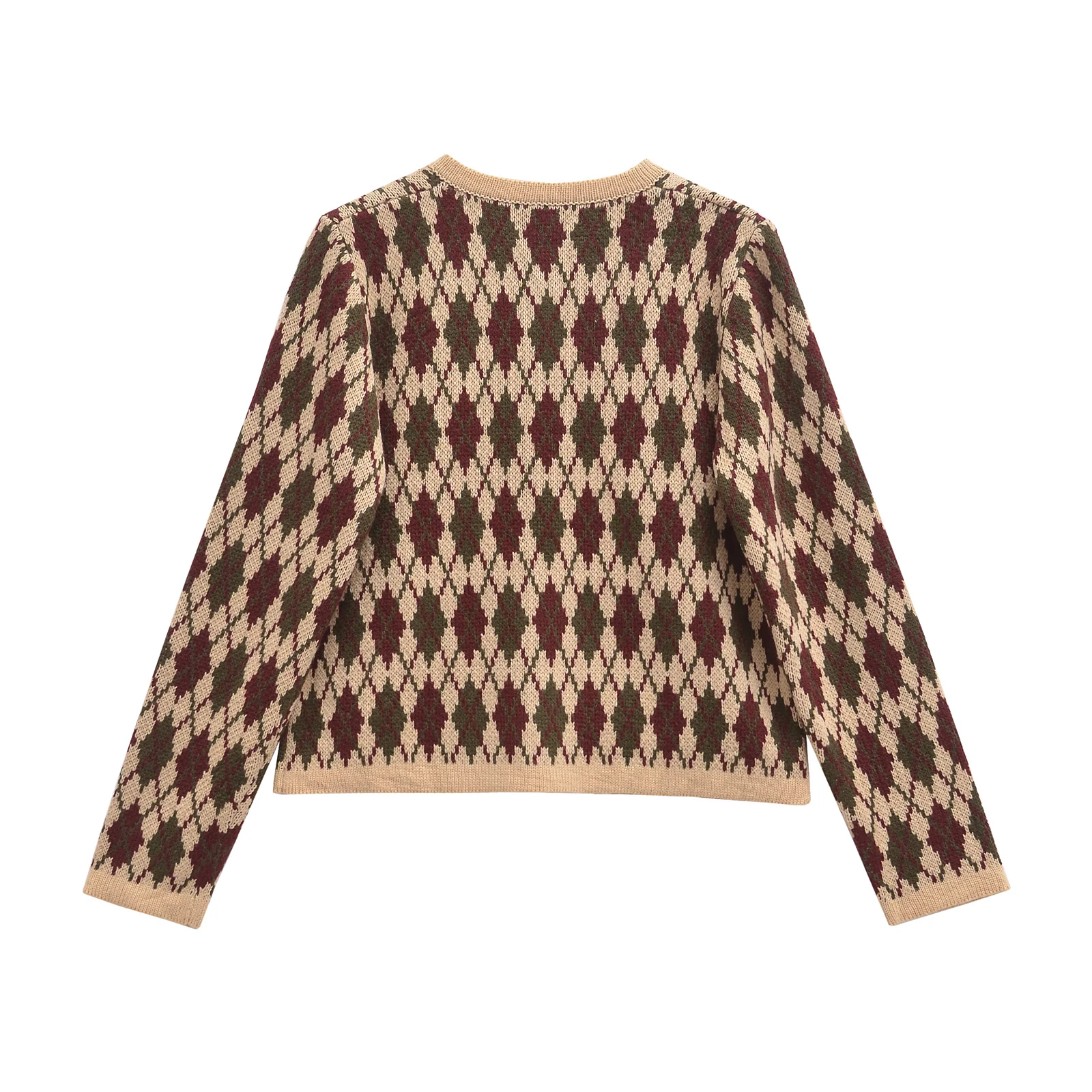 

ZAB Faionable Casual Knitted Outerwear Women's Street Sle round Ne Sweater Diamond Pattern Long Sve Polyester Fiber