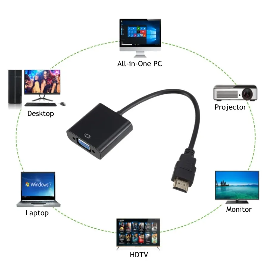HD 1080P HDMI-متوافق مع محول كابل VGA مع مصدر طاقة الصوت ذكر إلى أنثى محول محول للكمبيوتر التلفزيون اللوحي المحمول #2