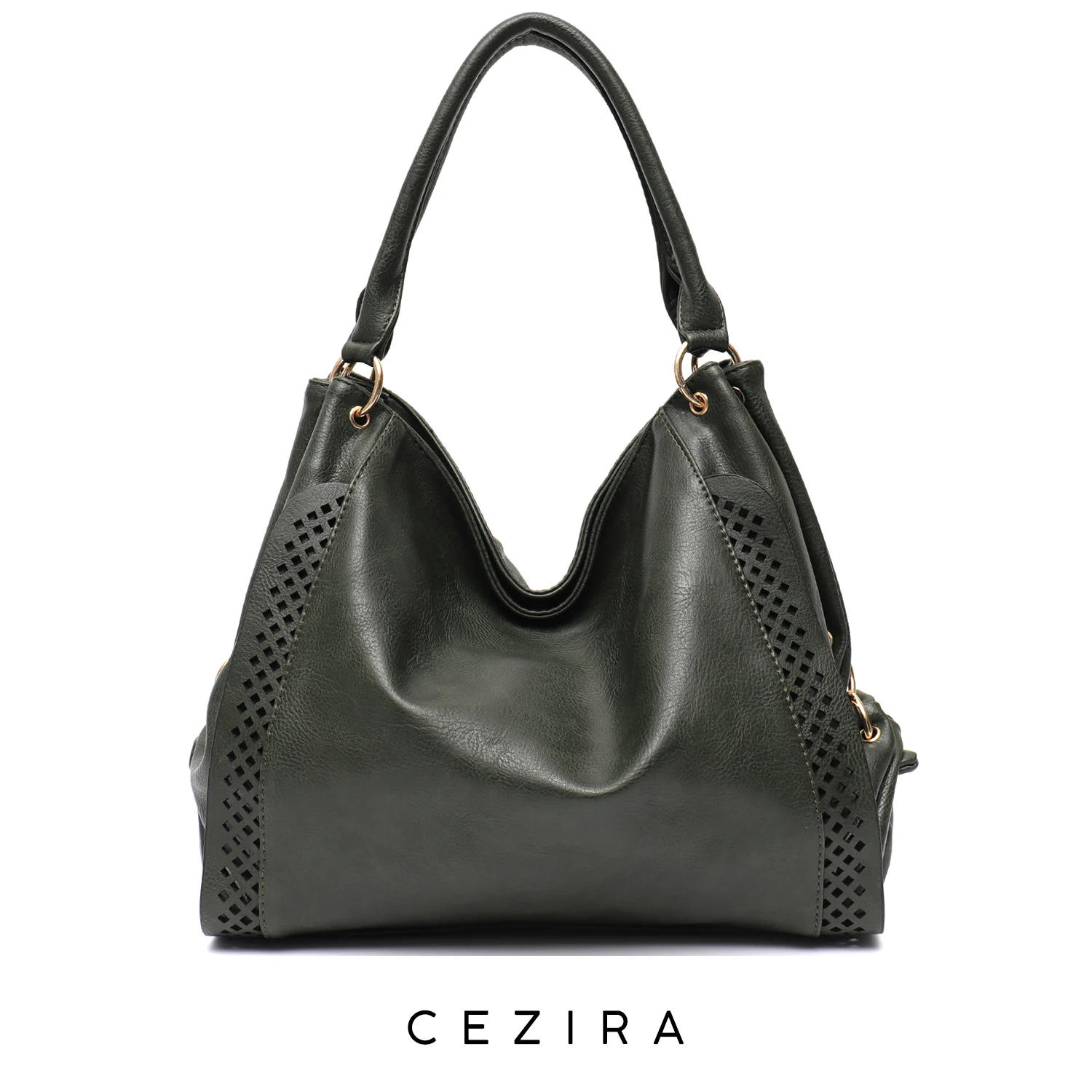 

CEZIRA Women Daily Large PU Vegan Leather Shoulder Handbags Fashion Hollow Out Casual Big Hobo Purses Mommy Bags Shopping Tote