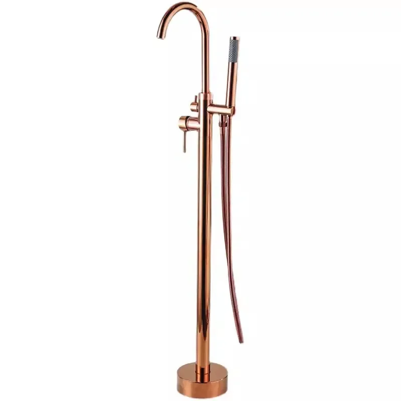 

Rose Gold Bathroom Bathtub Faucet + Handheld Shower Free Standing Brushed Gold Luxury BathTub Mixer Taps Floor Mounted