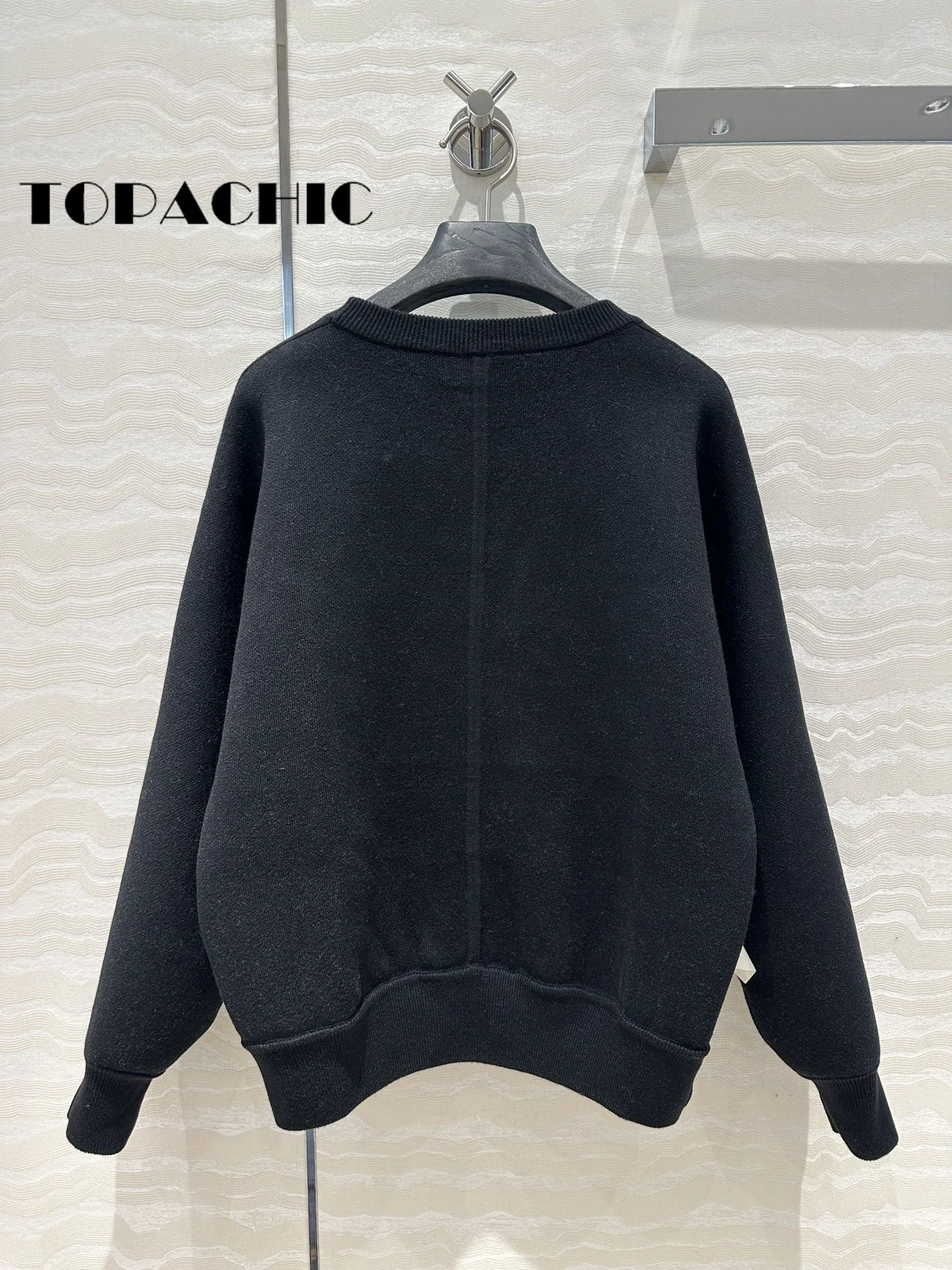 7.23 TOPACHIC Letter Jacquard Pattern Double-Sided Wear Pullover Knitwear For Women O-Neck Long Sleeve Cashmere Knit Sweater