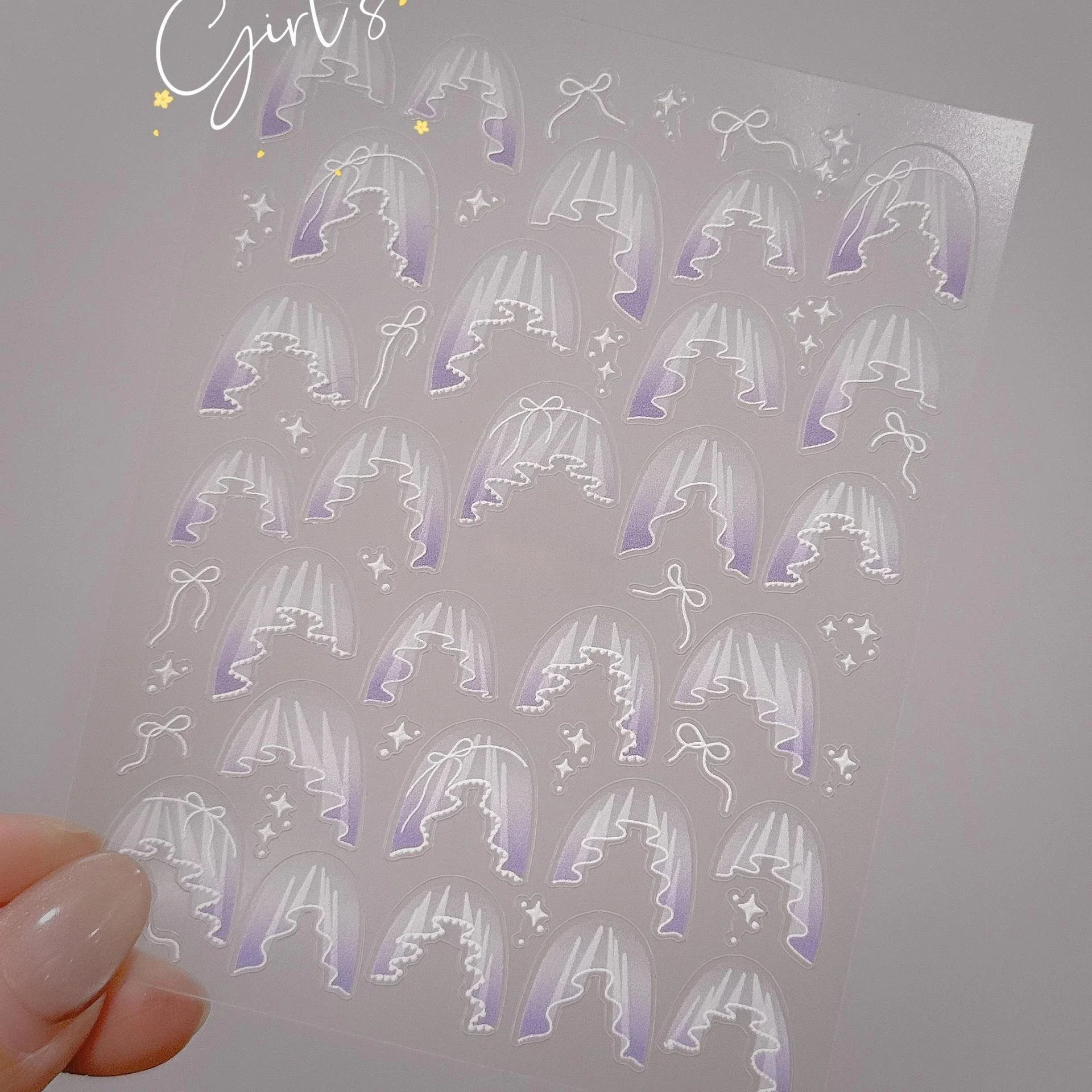 Nail Art Pink Soft - 1 Set Stiker Kuku Prancis Renda
