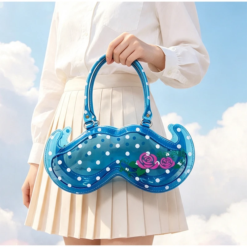 Transparente PVC-Schultertasche mit Rosenmuster und Punkten für Damen, handtasche mit bärtchenförmigem Henkel, leichte transparente Tragetasche – Detail 7