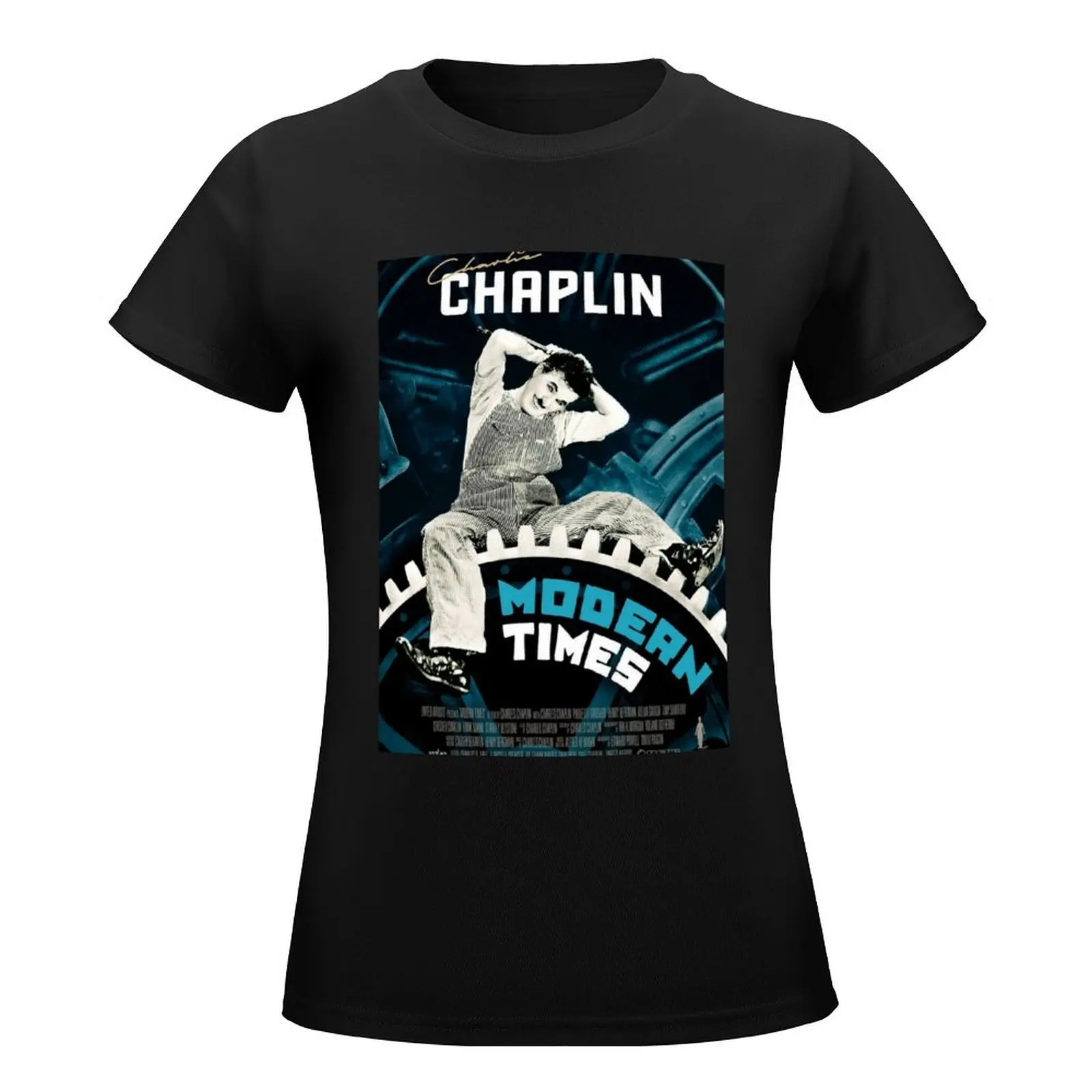 Modern Times by Charlie Chaplin Movie Poster T-Shirt vintage Short sleeve tee summer tops Womens graphic t shirts