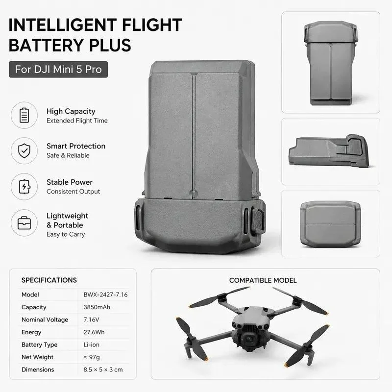 [New] Adaptable Replacement Battery for DJI Mini 5 Pro Long Life 5000mAh Drone Accessories