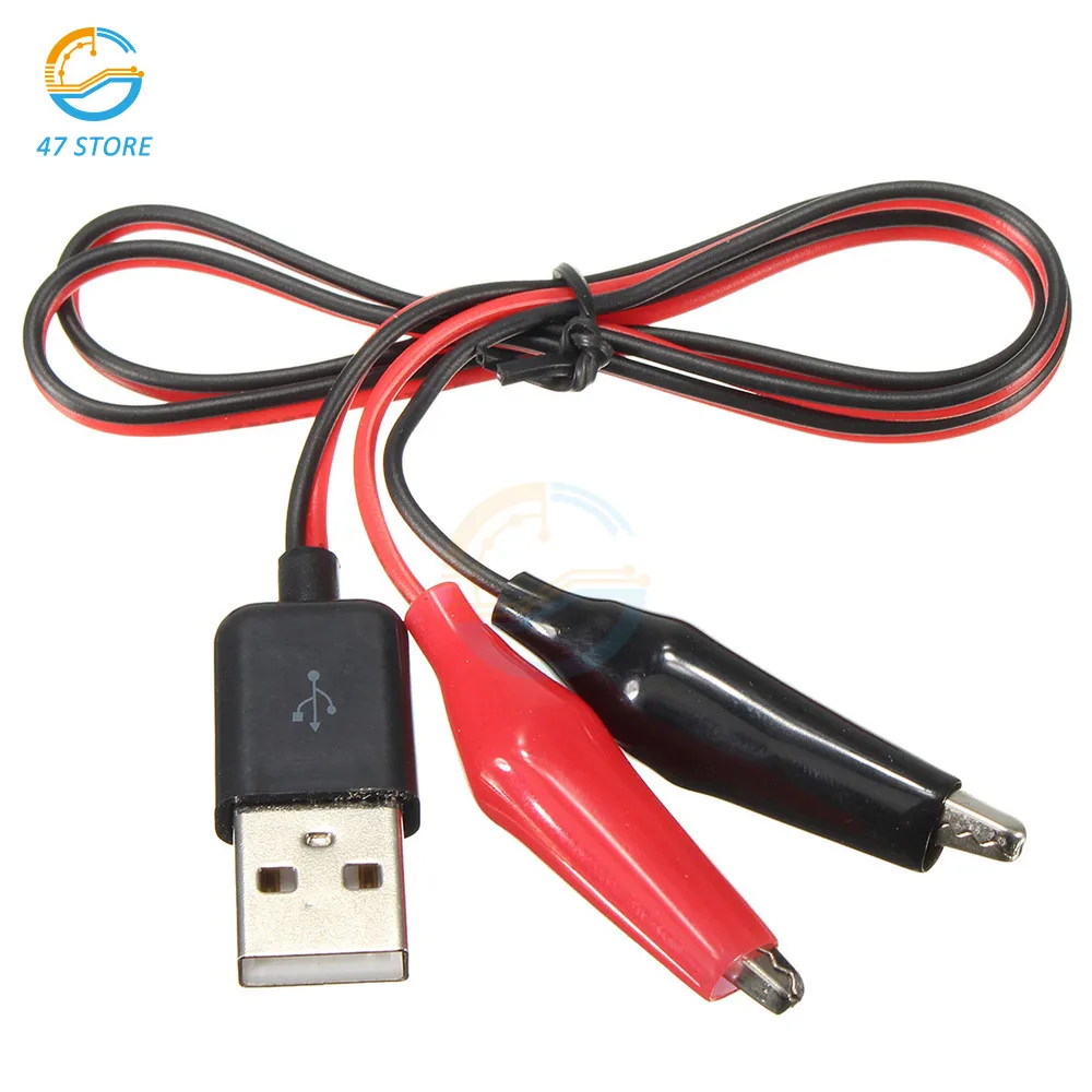 58cm USB Female Connector to Alligator Test Clips Clamp to USB Male Connector Power Supply Adapter Wire Cable Red and Black