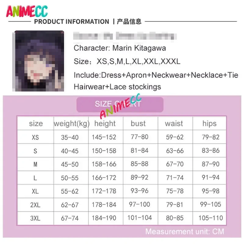 ANIMECC in Stock Marin Kitagawa Cosplay Wig Costume for Women Halloween Sexy Maid Costume Full Set Uniform XS-XXXL