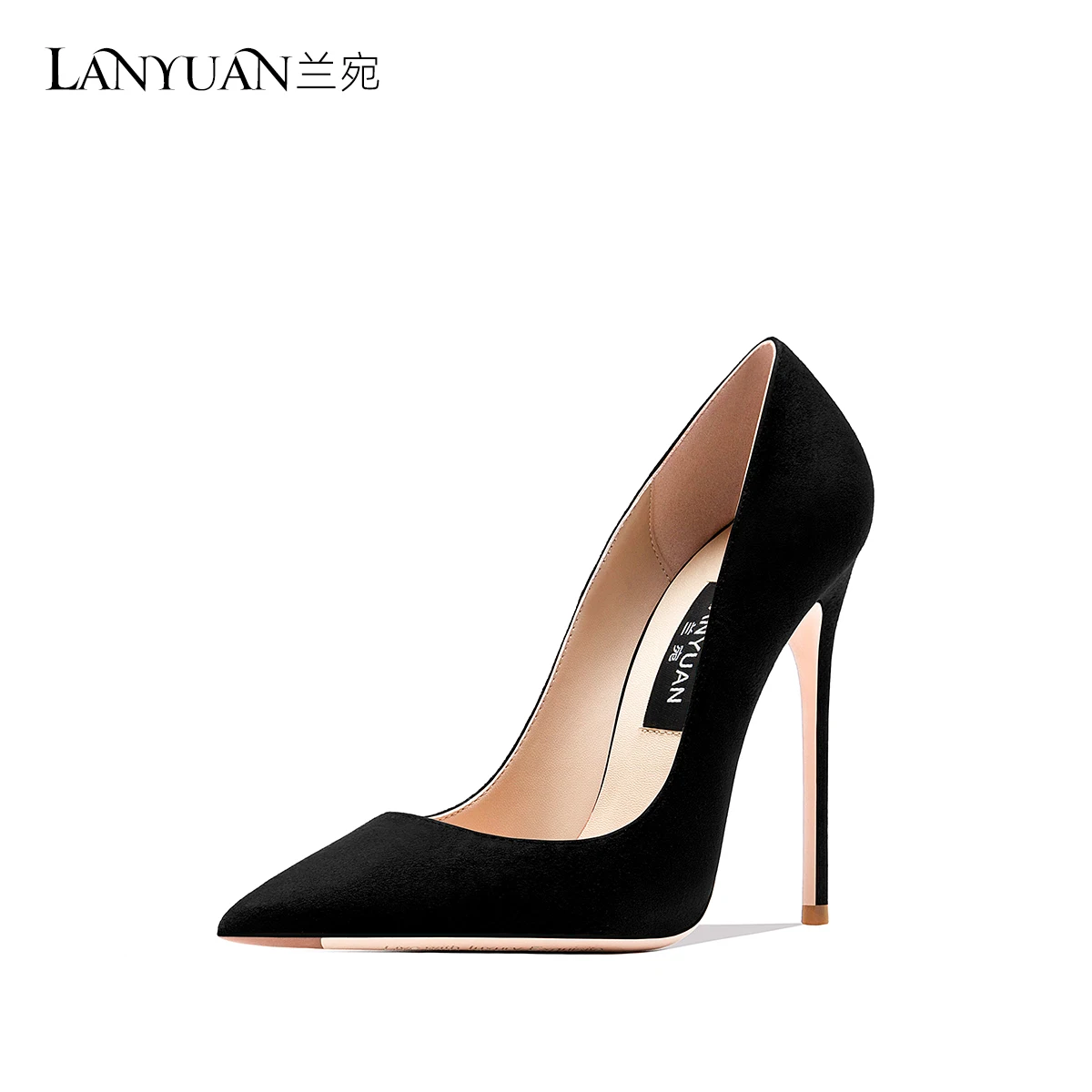 

top quality women's black flock pumps pointed toe autumn winter high heeled shoes for daily party luxury shoes Genuine Leather