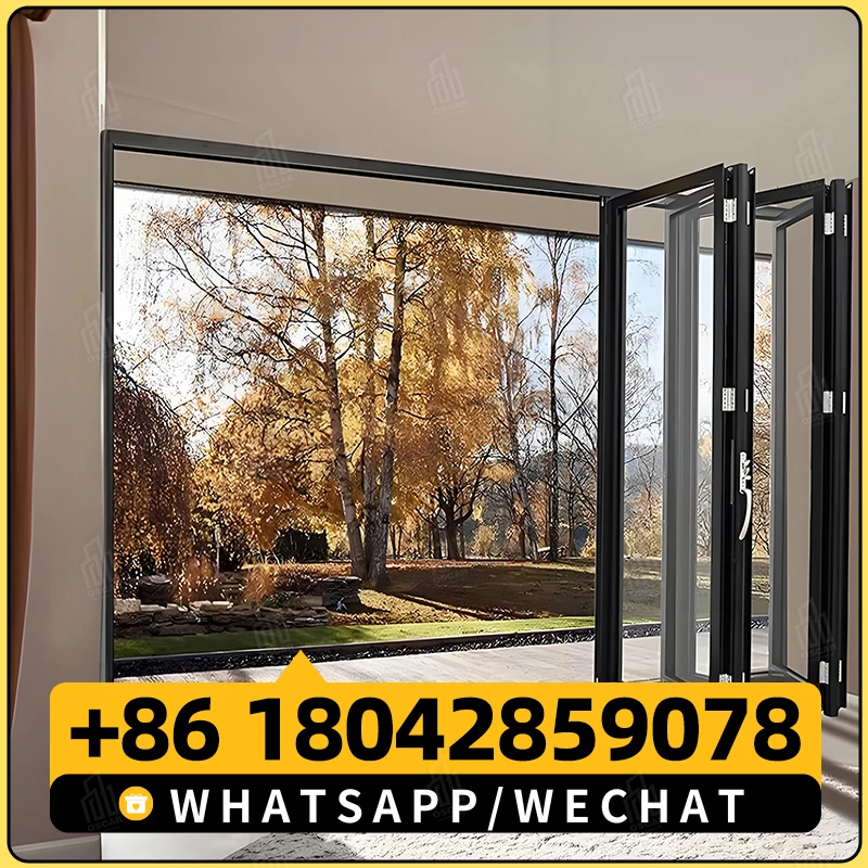 House double folding door appearance large view PVC folding door modern Patio Partitions glass folding aluminum door