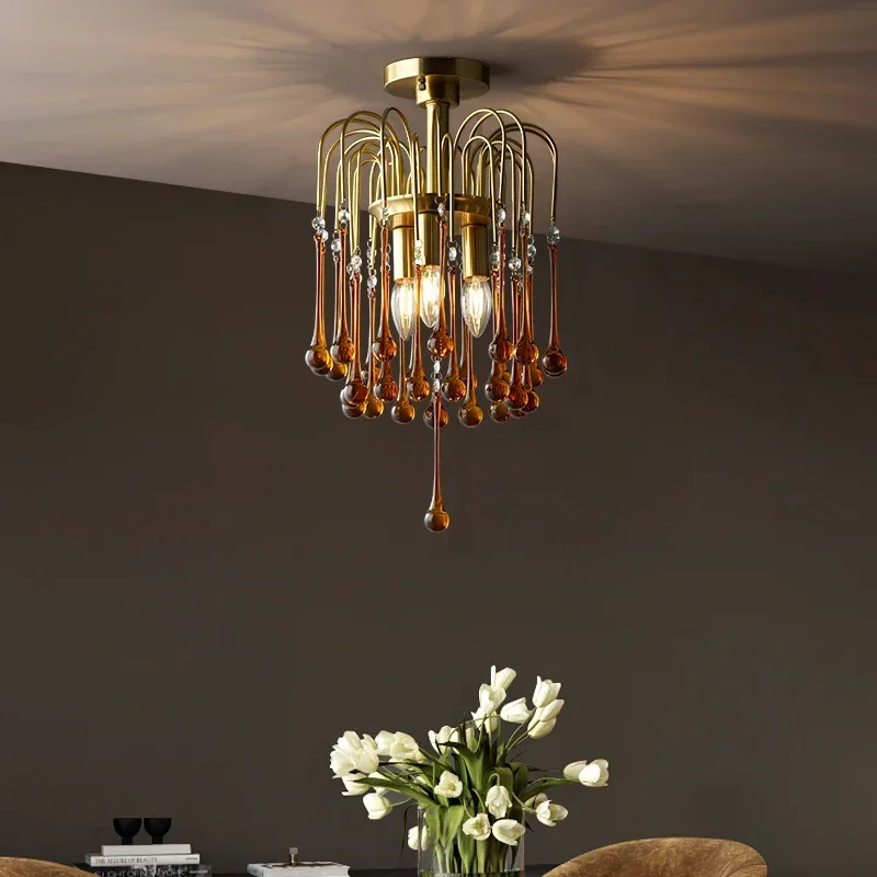 تصميم غرفة المعيشة الفرنسية مصباح من طراز قديم الفن زجاج الماء جميع الثريا النحاسية مطعم غرفة نوم مصباح غرفة الأميرة