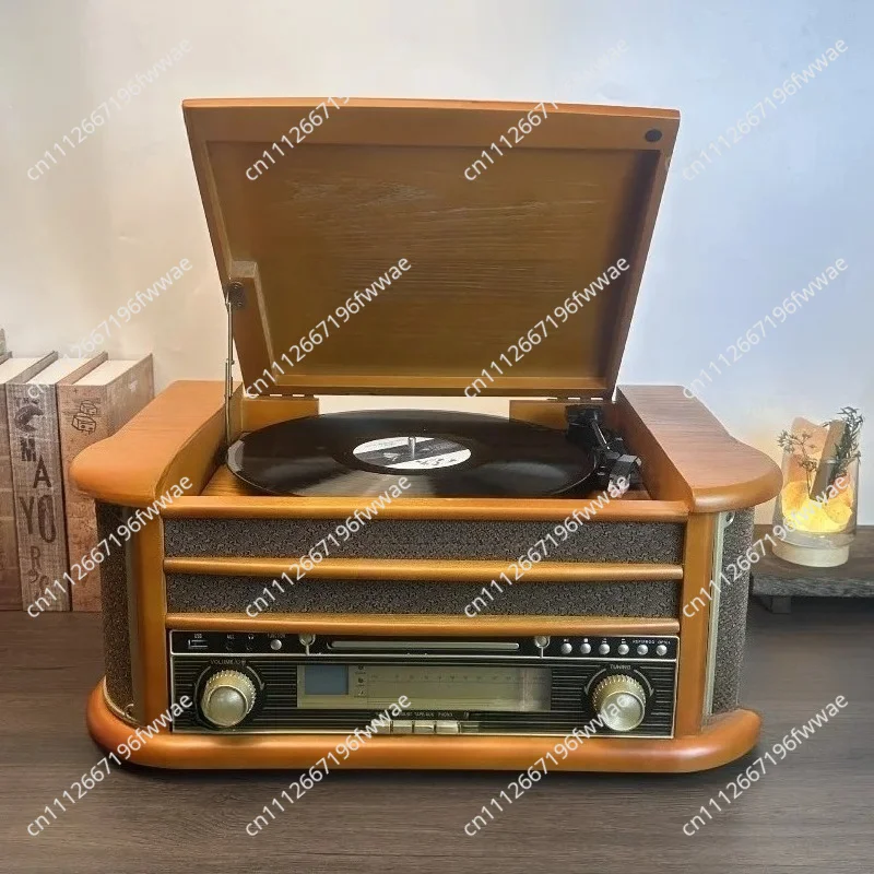 Classic Retro Vinyl Record Player Nostalgic Record Player C-D Tape Recording Multi-function Machine Speaker