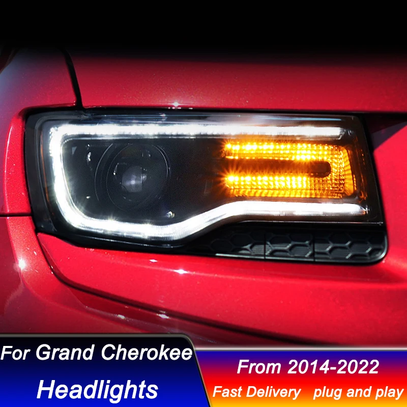 

Автомобильные светодиодные фары для Jeep Grand Cherokee 2014-2022, новый стиль, полностью светодиодные DRL, динамическая сигнальная лампа, передний фонарь в сборе