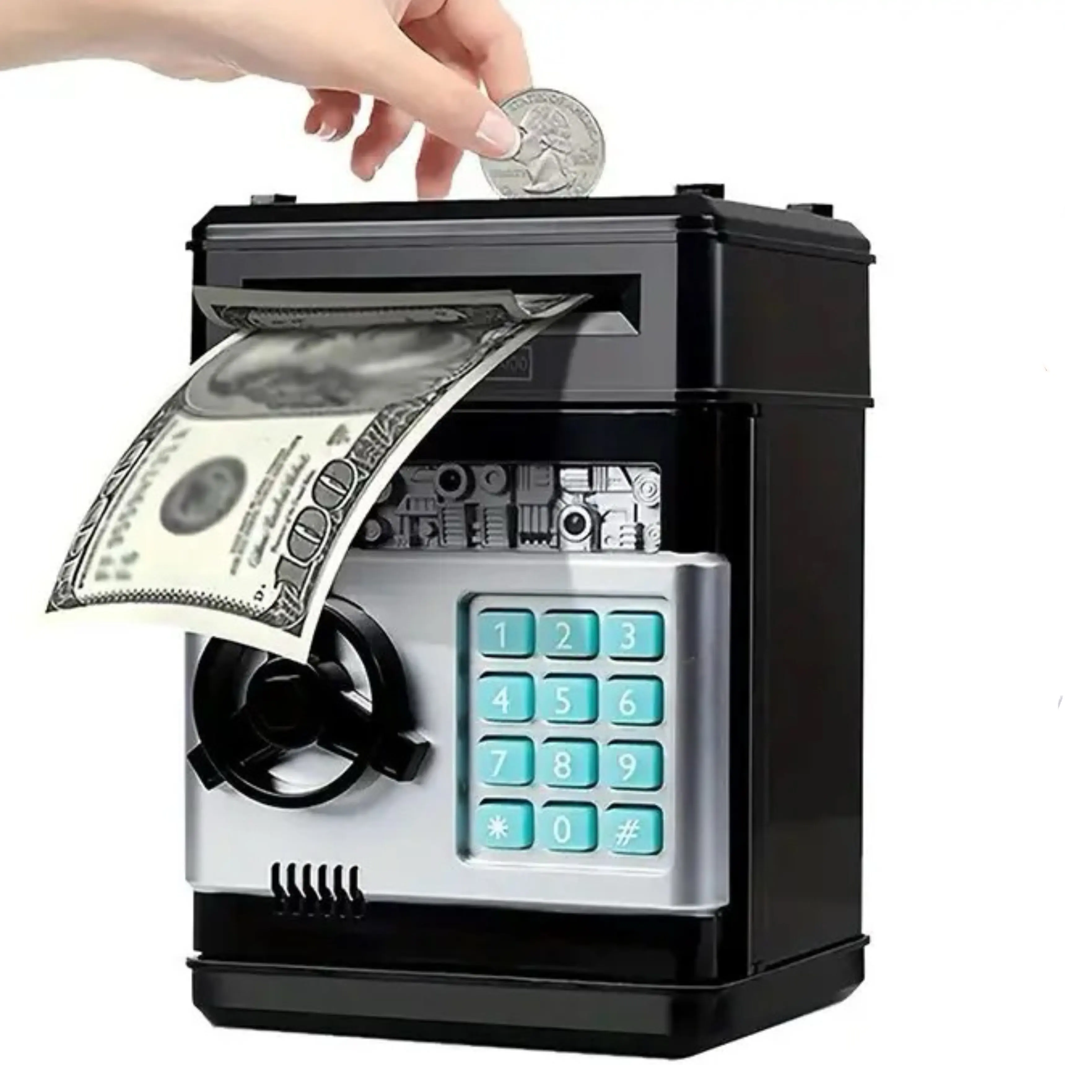 ATM 돼지 저금통 금전 등록기 어린이 미니 금고 동전 교환 소년 소녀 장난감 어린이 돈 절약 기간 놀이 돈