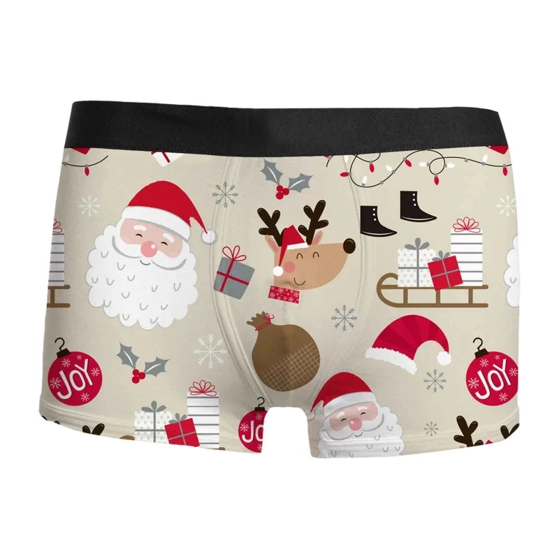 Mens Christmas Boxers Underwear Funny Printed Christmas Shorts Breathable Comfortable Underpants Xmas Male Panties