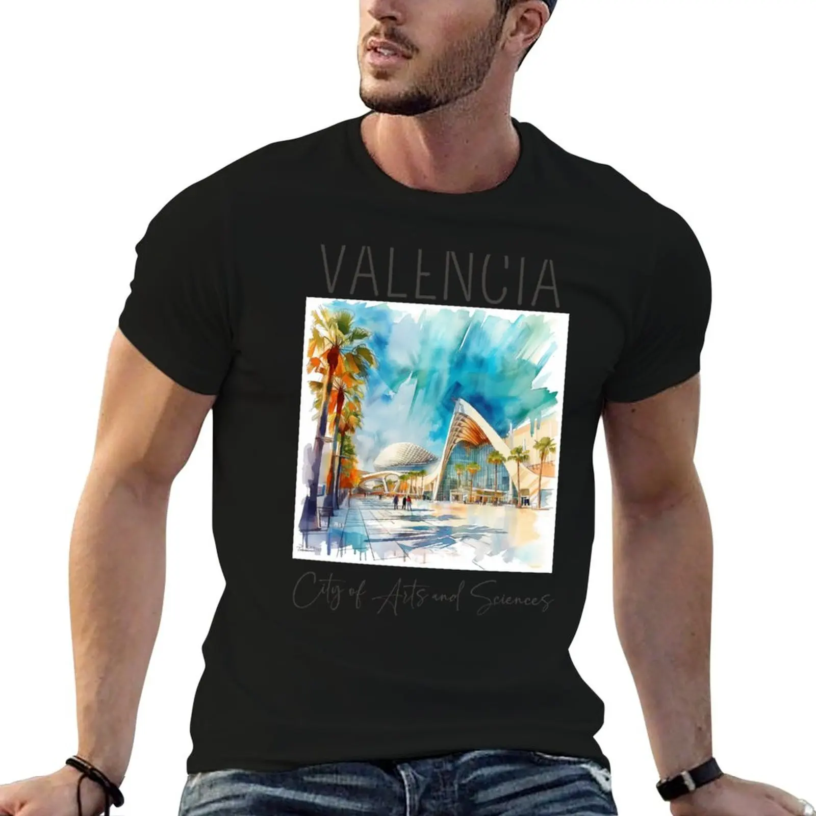 Watercolor Design of Valencia - Spain T-Shirt Tough Fabric Work Tee