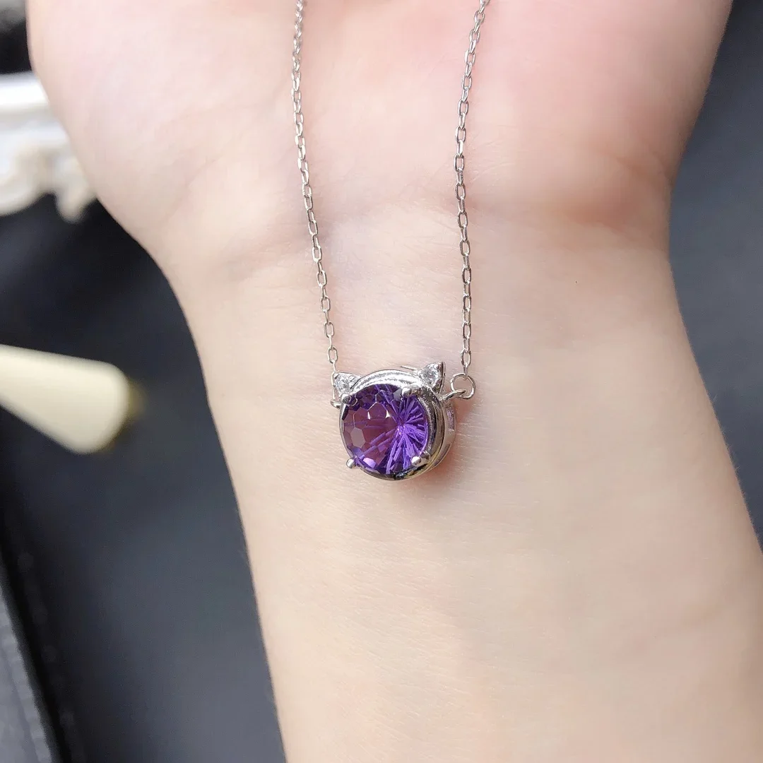 925 Sterling Silver Natural Transfer Amethyst clavicle Chain Women's Pendant Fire Color Good free Shipping Certified boutique